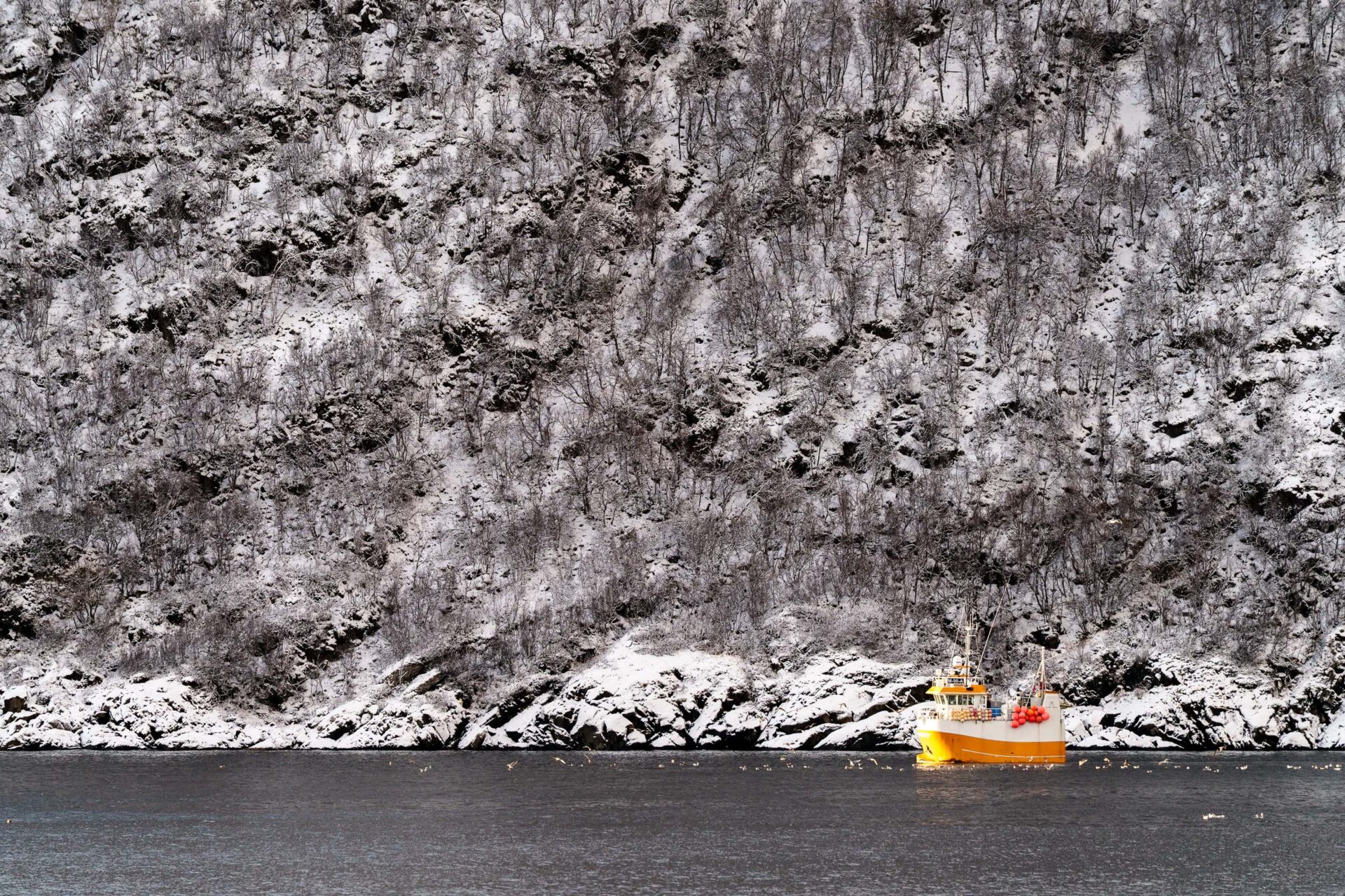 Alta in early winter with mountains and low light